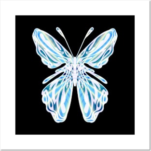 Fantasy Butterfly with Glowing Blue Wings Posters and Art